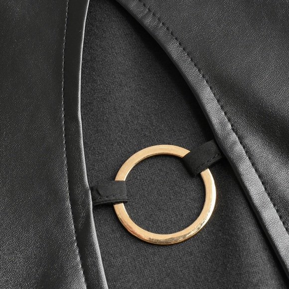 Cider Black Midi Faux Leather Dress with Gold Chain Straps - Picture 4 of 6